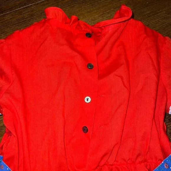 Vintage Toddlers 70s Polly Flinders Hand Smocked Embroidered Apron Dress - Picture 8 of 15